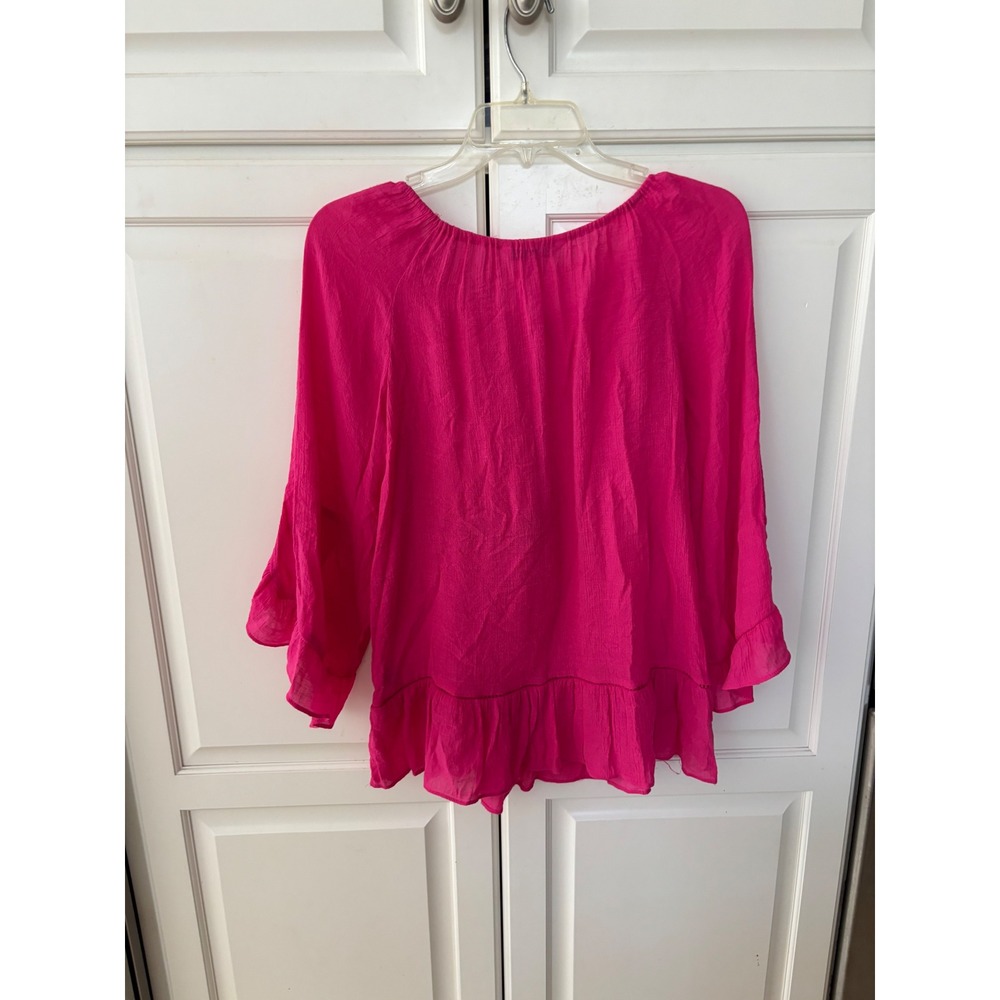 Counterparts Womens Pink Crochet Lace Embroidered Bell Sleeve Ruffle Blouse S - Picture 5 of 7